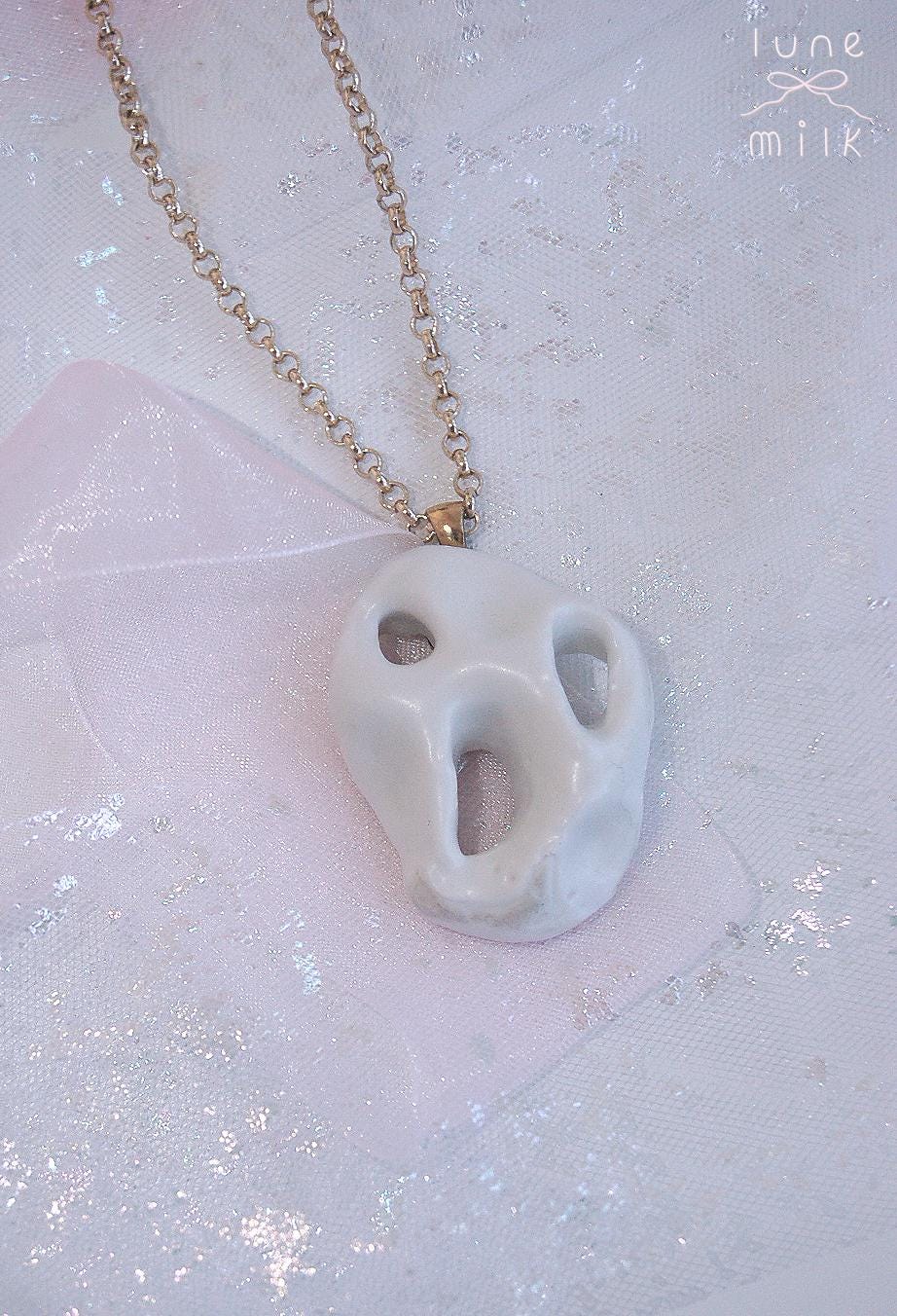 Limoges porcelain white satin milky organic irregular stone holes shape necklace, chunky handmade porcelain ceramic