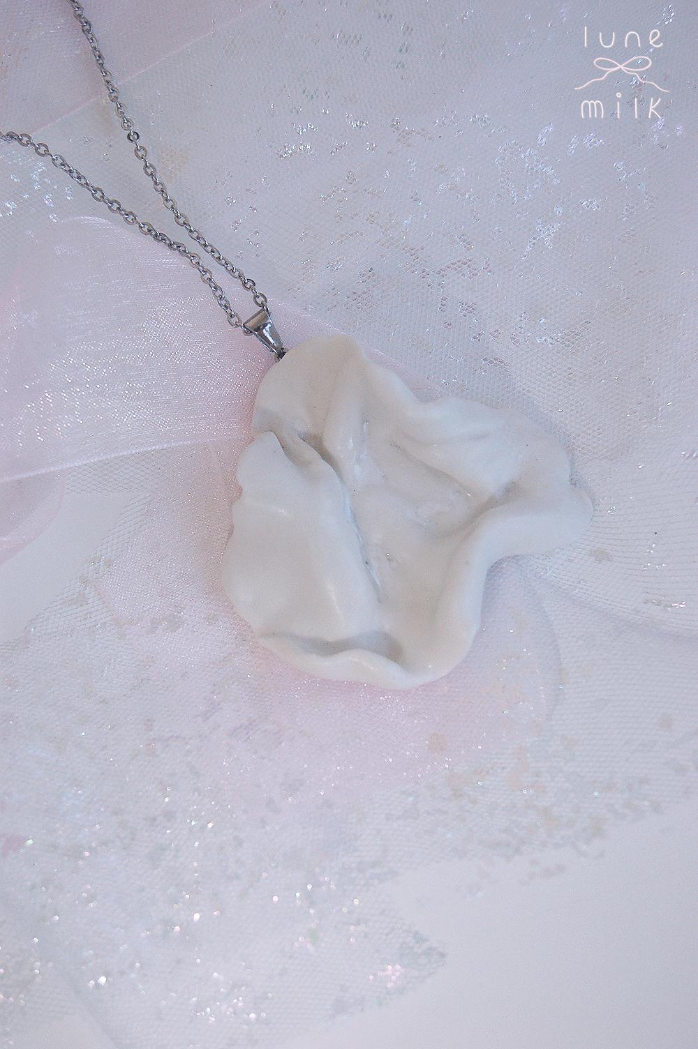 Limoges porcelain white satin milky organic irregular bony petal shape necklace, chunky handmade porcelain ceramic