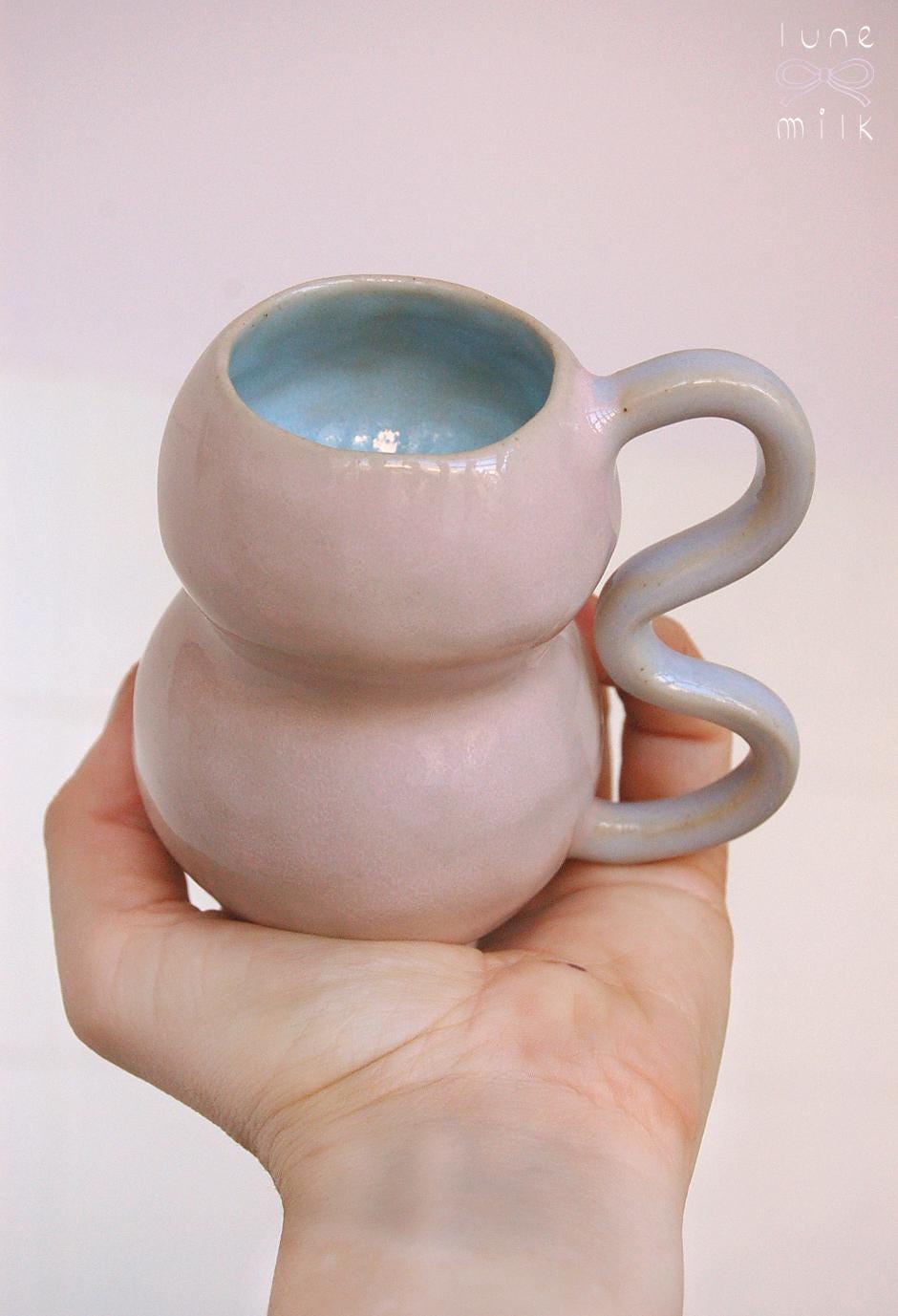 Mug cappuccino organic natural stoneware pastel turquoise and camel brown, handmade wheel thrown with matte and glossy milky glaze