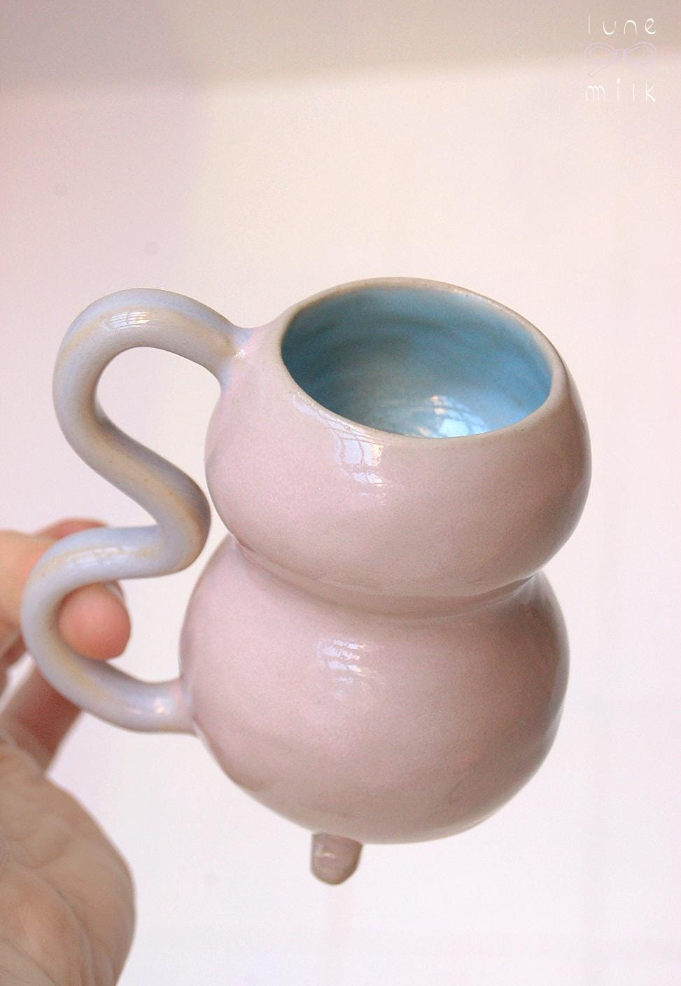 Mug cappuccino organic natural stoneware pastel turquoise and camel brown, handmade wheel thrown with matte and glossy milky glaze