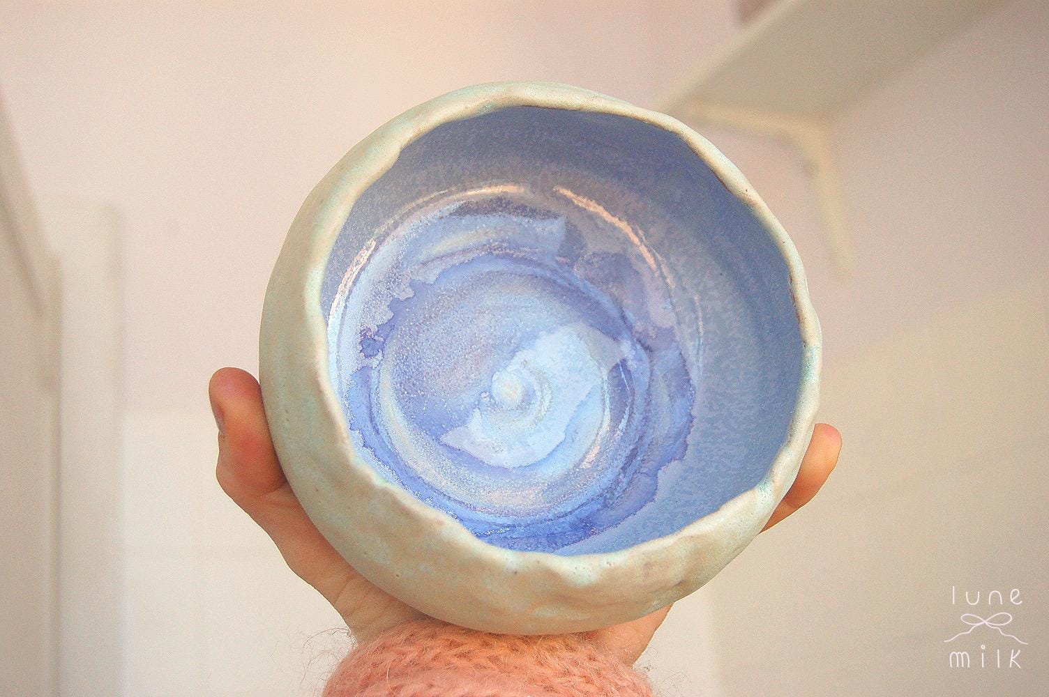 Organic irregular ceramic bowl natural grogged stoneware indigo variegated glossy blue and matte glazes, handmade high temperature