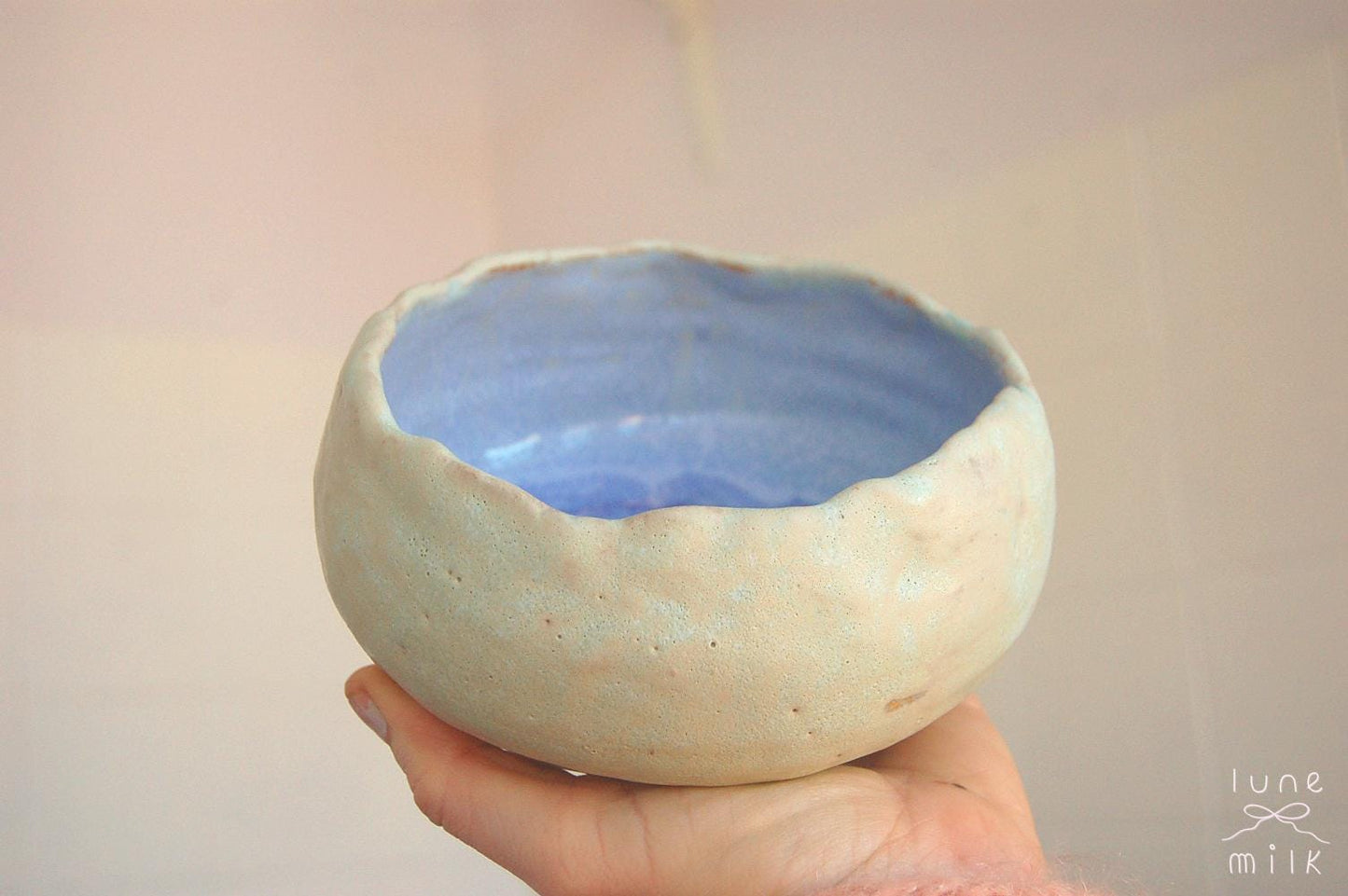 Organic irregular ceramic bowl natural grogged stoneware indigo variegated glossy blue and matte glazes, handmade high temperature