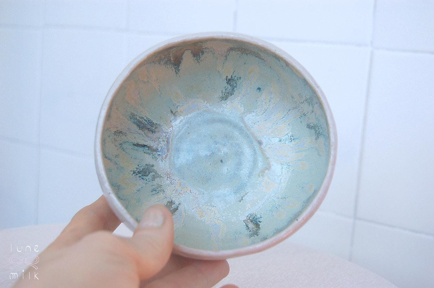 Organic irregular ceramic bowl natural grogged stoneware indigo variegated glossy blue and matte glazes, handmade high temperature