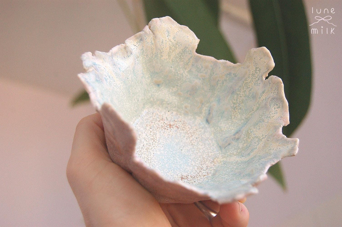 Organic irregular porcelain bowl natural indigo variegated glossy blue and matte glazes, handmade high temperature