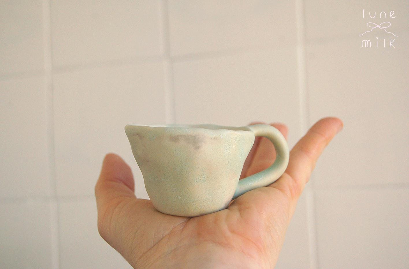 Coffee cup cappuccino organic natural stoneware cream pastel green, handmade wheel thrown with matte milky glaze