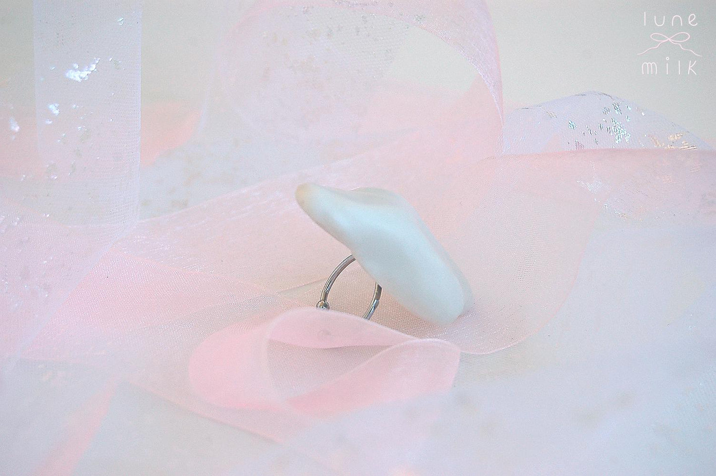 Limoges porcelain white satin milky organic ring, chunky irregular handmade shape