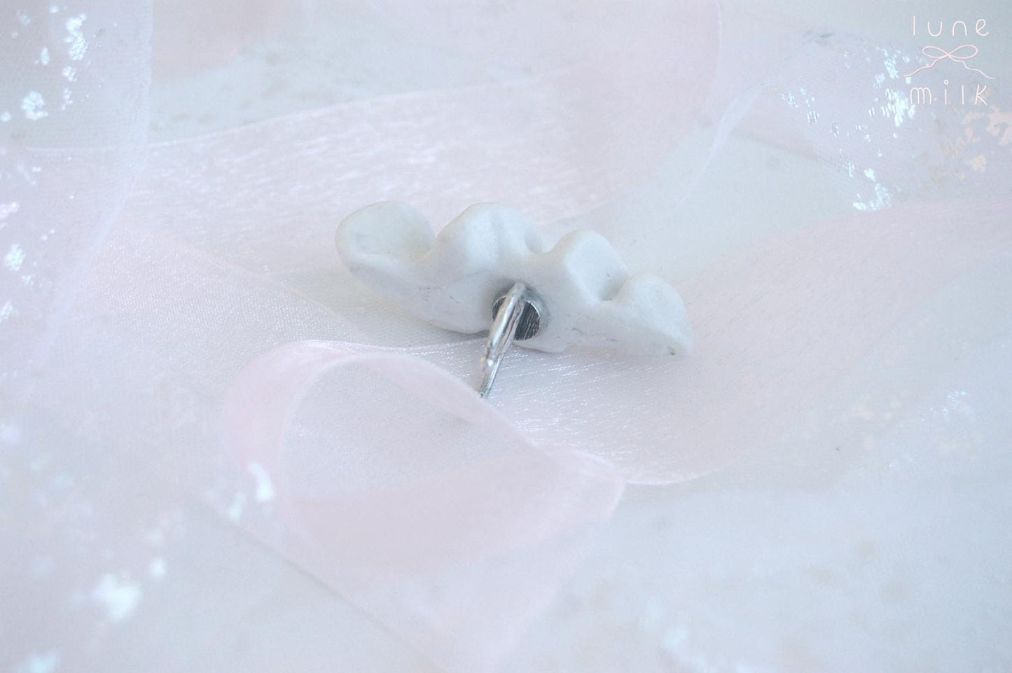 Limoges porcelain white satin milky organic double ring set, chunky irregular handmade shape