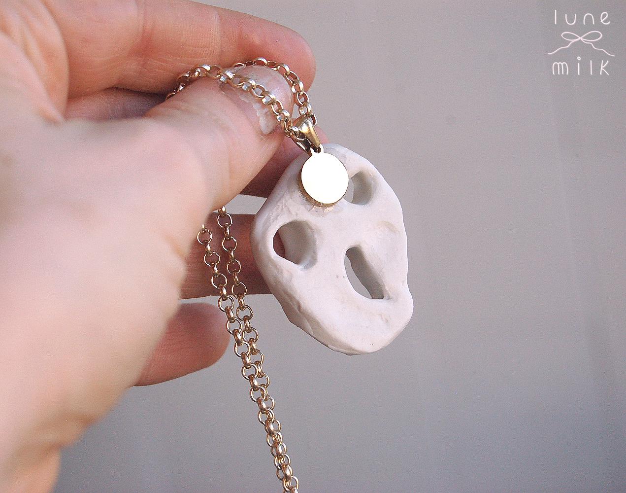 Limoges porcelain white satin milky organic irregular stone holes shape necklace, chunky handmade porcelain ceramic