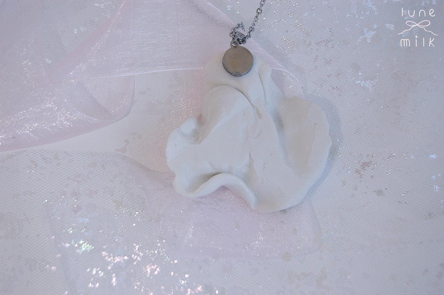 Limoges porcelain white satin milky organic irregular bony petal shape necklace, chunky handmade porcelain ceramic