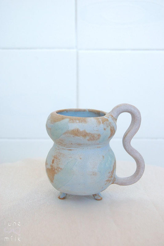 Mug cappuccino organic natural stoneware pastel turquoise and camel brown, handmade wheel thrown with matte and glossy milky glaze