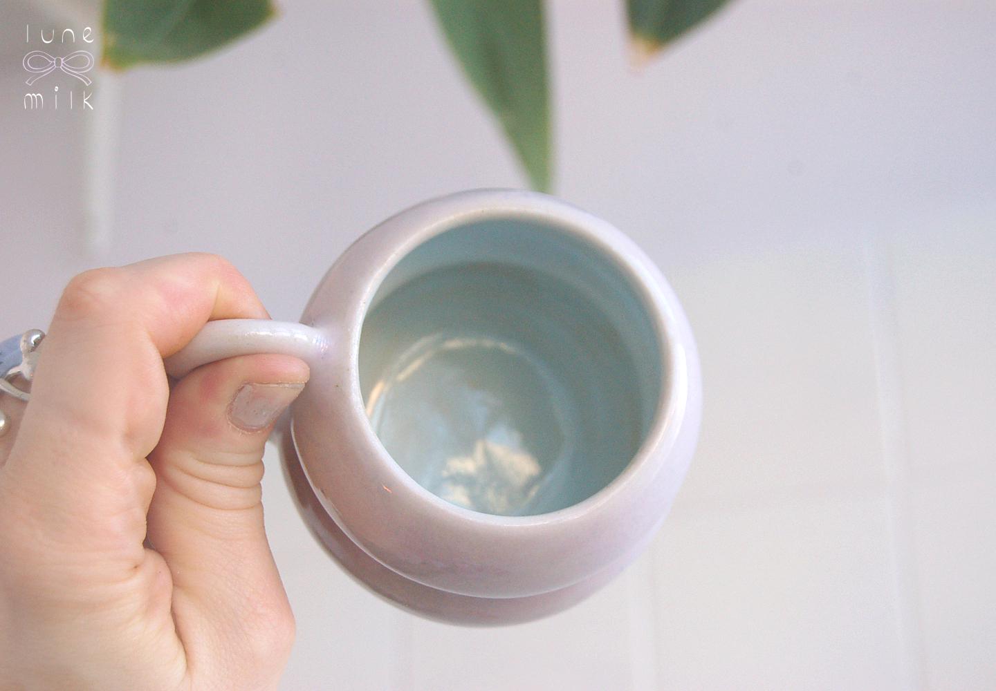 Mug cappuccino organic natural stoneware pastel pink and turquoise, handmade wheel thrown with glossy glazes