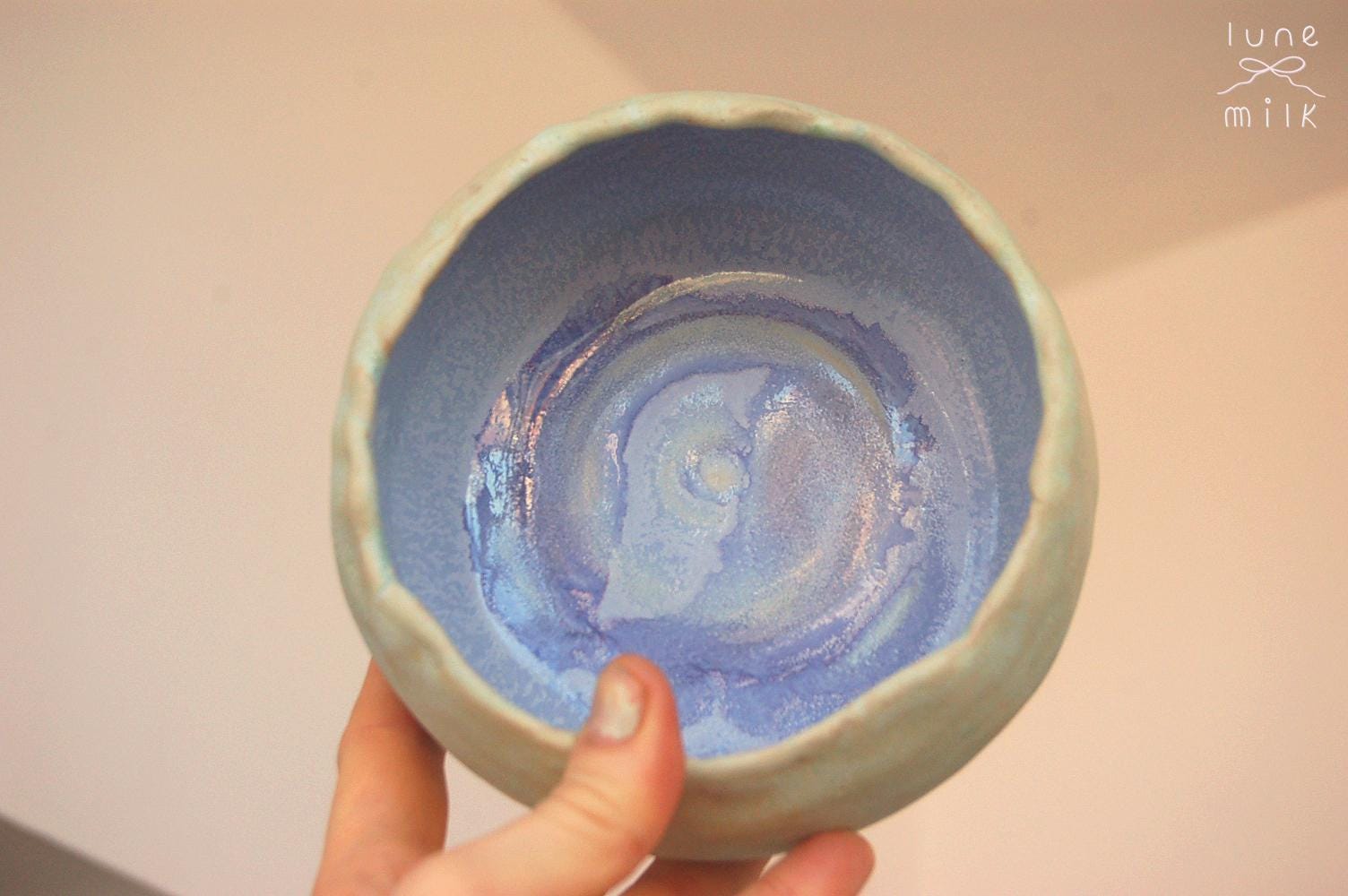 Organic irregular ceramic bowl natural grogged stoneware indigo variegated glossy blue and matte glazes, handmade high temperature