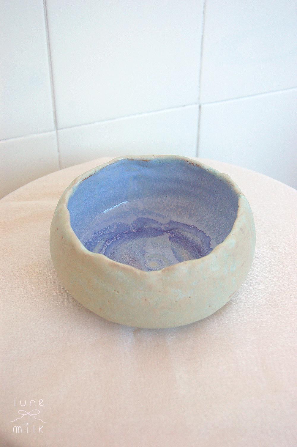 Organic irregular ceramic bowl natural grogged stoneware indigo variegated glossy blue and matte glazes, handmade high temperature