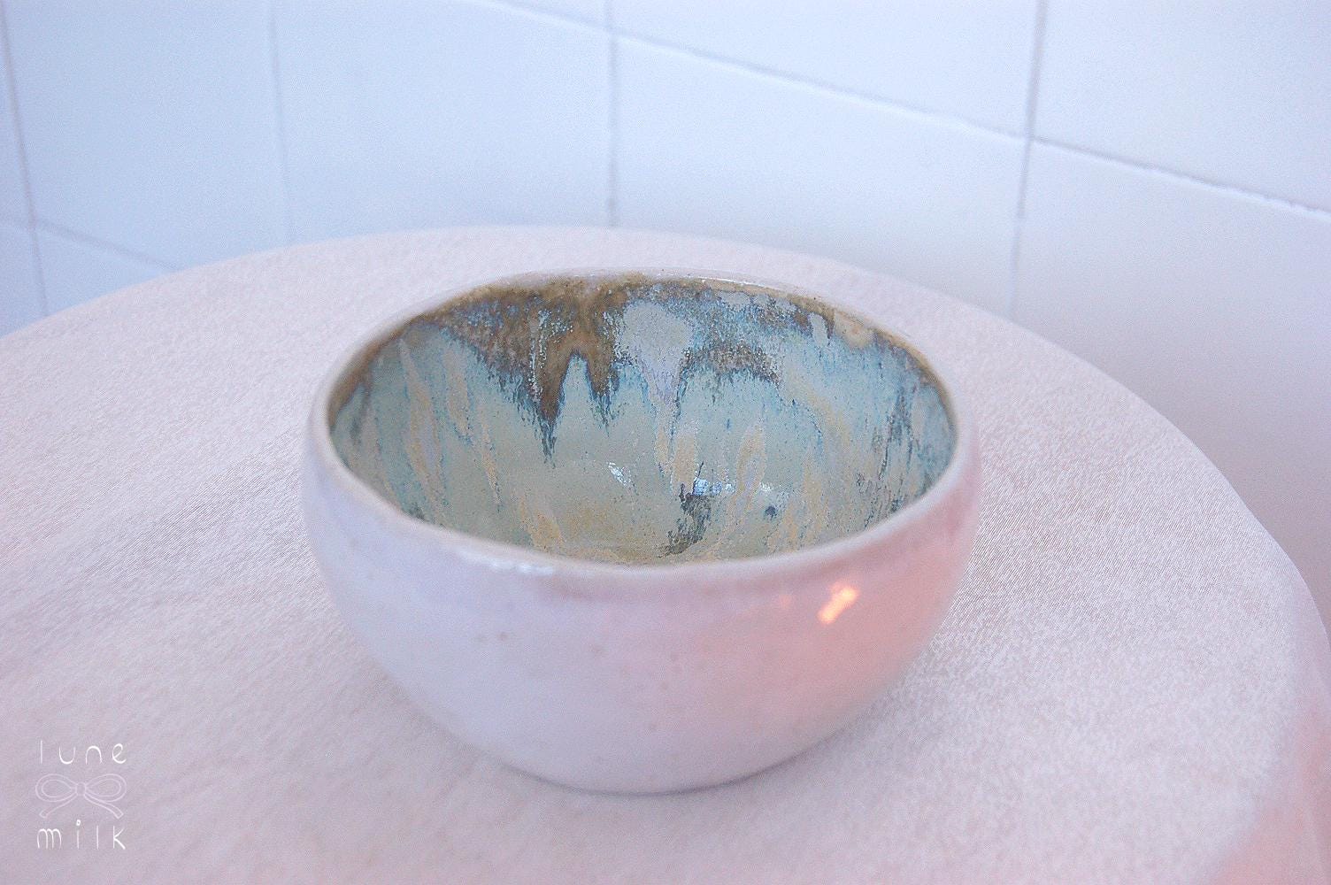 Organic irregular ceramic bowl natural grogged stoneware indigo variegated glossy blue and matte glazes, handmade high temperature