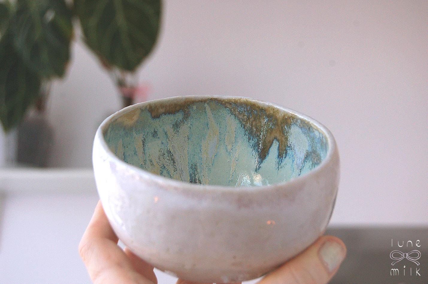 Organic irregular ceramic bowl natural grogged stoneware indigo variegated glossy blue and matte glazes, handmade high temperature