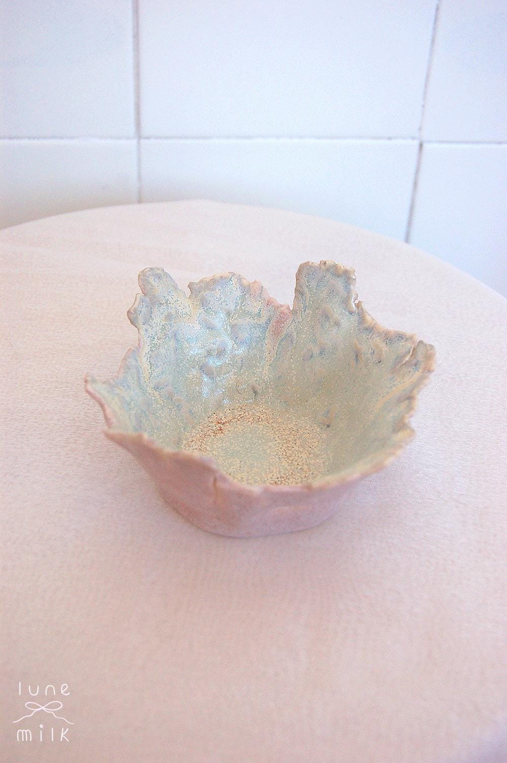 Organic irregular porcelain bowl natural indigo variegated glossy blue and matte glazes, handmade high temperature