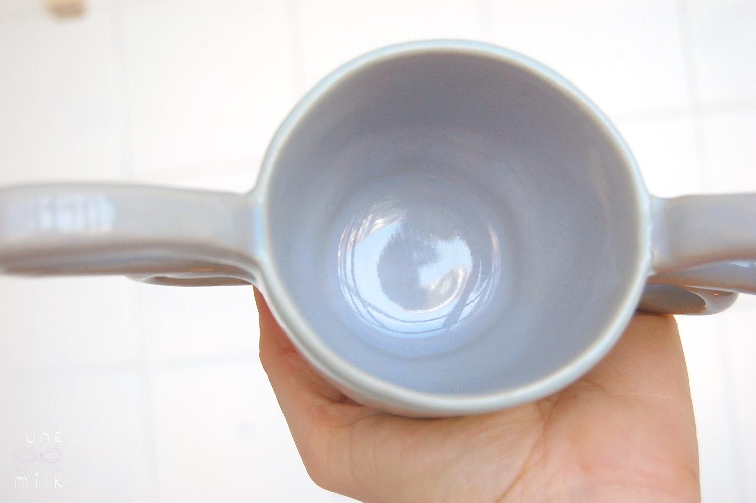 Mug cappuccino organic natural winged stoneware pastel blue and lilac, handmade wheel thrown with glossy glazes